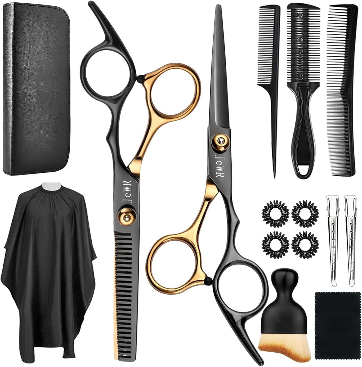 JeWR Hairdressing Scissors, 15 Pcs Thinning Scissor Kit, Professional Hairdressing Scissors Kit with Protective Case, Extra Sharp and Precise for Hair and Beard for Hairdresser/Hairdresser/Beard