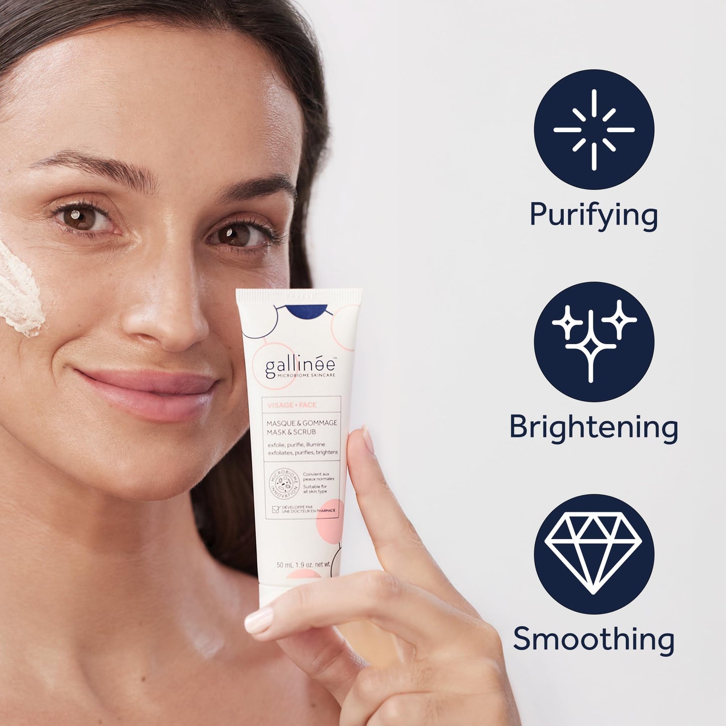 Gallinée - Face Mask & Scrub - 2-in-1 Gentle Exfoliating Scrub & Brightening Clay Mask - With Prebiotics, Lactic Acid & Vitamin E - Dermatologically Tested - For Normal Skin Type - 50 ml