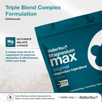BetterYou Magnesium Glycinate, Citrate & Malate Supplement | 1942mg Magnesium Max Powder - Unflavoured, 3-in-1 Powder 375mg Elemental Absorbtion, Fast Absorbing, Fast Acting & Easy to Use