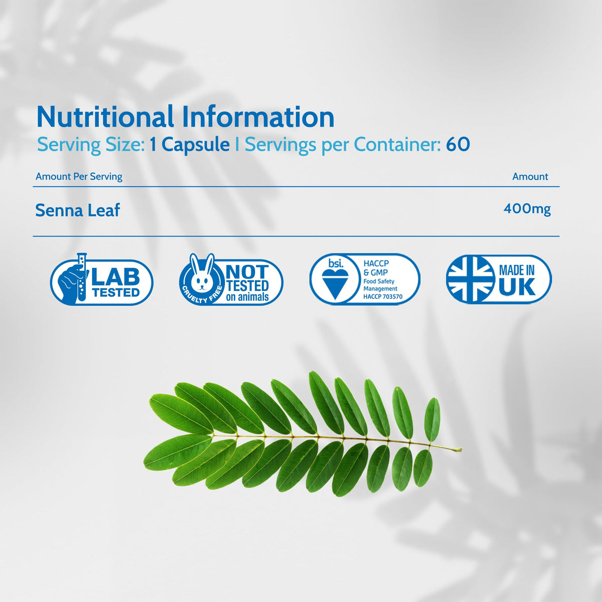 Senna Leaf 400mg 60 Capsules, Herbal Overnight Relief, Stool Softener, Regularity Supplement, Vegan Cassia Angustifolia Leaf, Additive Free, Not Tablets, Made in UK by Health4All
