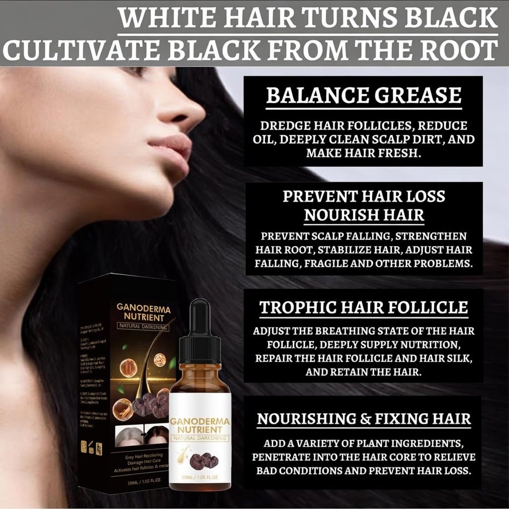 Nova9 Ganoderma Nutrient Hair Darkening Serum, Natural Anti-Greying, Thicker, Longer Hair-Growth, Unscented Unisex, 30ml