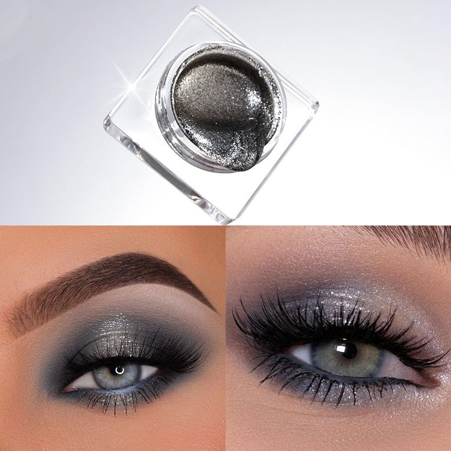 LYNTYAOU Silvery Gray Glitter Eyeshadow, Shimmer Cream Eye Shadow, Metallic Smoky Single Eye Shadow Cool Make-Up Palettes, Smooth Shiny Pearlescent Blendable Liquid Eyeshadow For Women Makeup (5g)