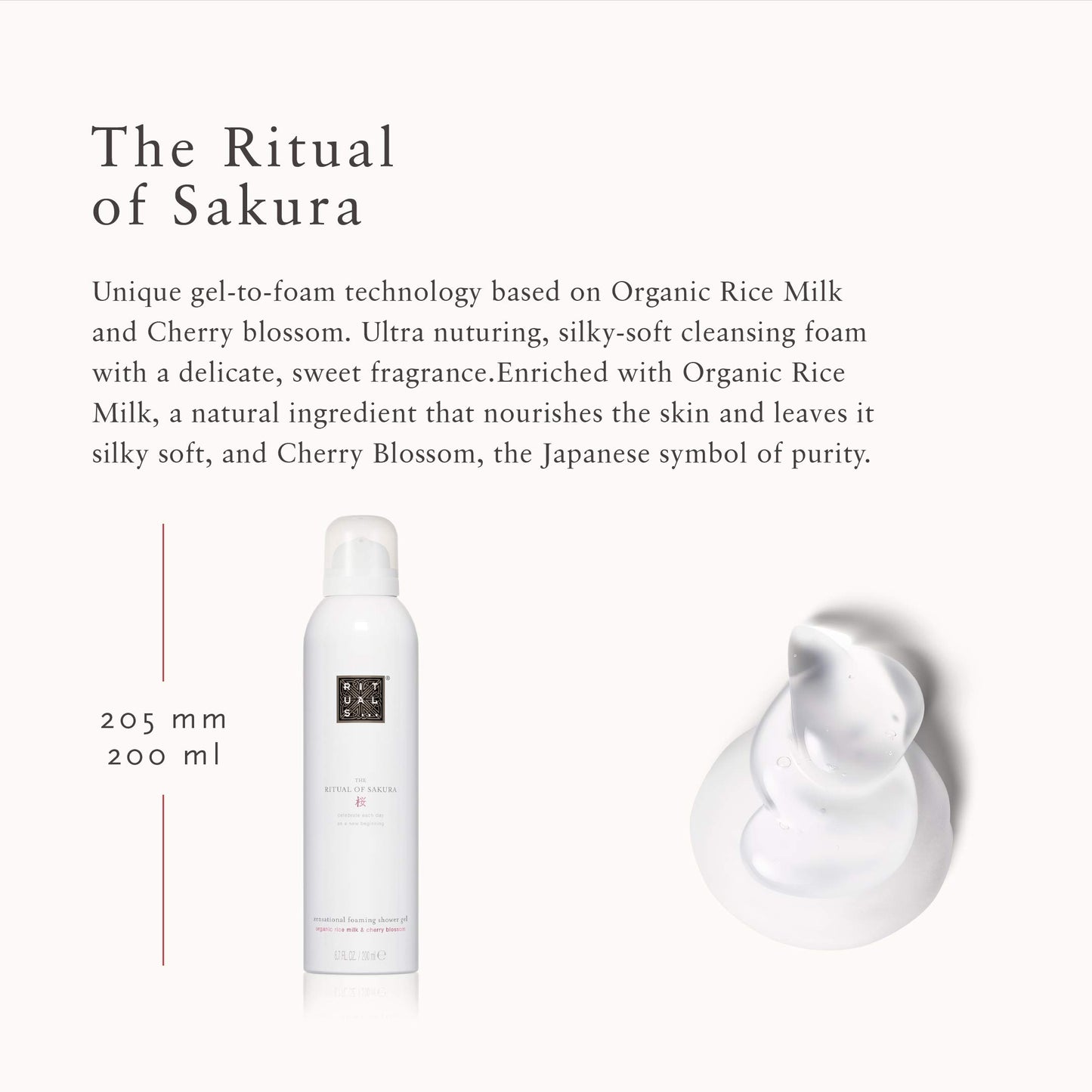 RITUALS Foaming Shower Gel from The Ritual of Sakura, 200 ml - with Rice Milk & Cherry Blossom - Skin Nourishing & Renewing Properties