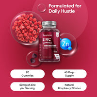 WeightWorld Zinc Citrate Gummies 50mg - 45 Days Supply - 90 Gummies - Zinc Supplement for Men & Women - Easy to Chew - Natural Raspberry Flavour - Vegan, Non-GMO & Magnesium Stearate-Free