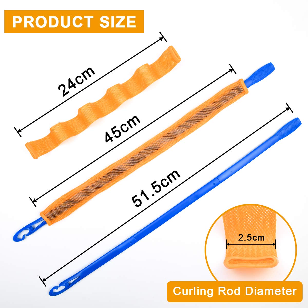 URAQT Hair Curlers for Long Hair, 24Pcs 45cm Hair Rollers Wave Curls, No Heat Hair Curlers Styling Kit with Styling Hooks, Healthy DIY Hairstyle for Women Girls