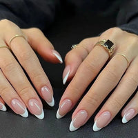 Ceboic 24PCS Short False Nails Almond, French Tip Nude & White Press on Nails Designs, Glossy Removable Glue-on Nails Fake Nails Set with Glue Stickers, Acrylic Full Cover Stick on Nails for Women Girls