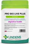 Lindens - Pro Bio Live Plus Dietary Fibre - 90 Capsules - UK Made - Lactobacillus Acidophilus, 1.5 Billion CFU with Psyllium Husk & Inulin, Healthy Digestion - Letterbox Friendly, Vegan