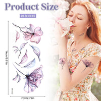 Jeffdad 20 Sheets Flowers Temporary Tattoos Stickers, Watercolor Floral Fake Tattoos for Women's Body Art Arm Back