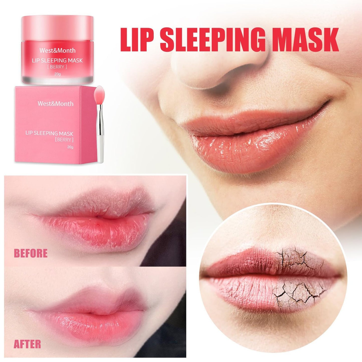 EONFAVE Lip Mask - Lip Sleeping Mask - Lip Sleep Mask Overnight Lip Skincare Lip Oils - Lip Moisturiser for Dry Chapped Peeling Cracked Lips Fades Lip Lines, Lip Balm for Moisture Lip Care