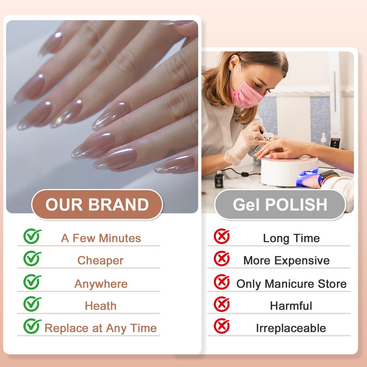Viugex 24Pcs Press on Nails Medium Almond, Nude Pearlescent False Nails, Glossy Solid Soft Gel Fake Nails Set, Ballerina Glitter Glue on Nail, Natural Removable Acrylic Stick on Nail for Women Girls