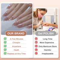Viugex 24Pcs Press on Nails Medium Almond, Nude Pearlescent False Nails, Glossy Solid Soft Gel Fake Nails Set, Ballerina Glitter Glue on Nail, Natural Removable Acrylic Stick on Nail for Women Girls