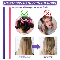 VEGCOO 42 Pcs Flexible Curling Rods Kit, 40 Pcs 9.5'' Flexi Rods in 0.3''/0.5'' Diameters with 2 Pcs Steel Pintail Comb for Long Hair, Short Hair, DIY Hair Salon