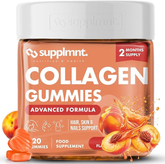 supplmnt. Supplmnt. Marine Collagen Gummies, Hydrolysed Collagen Peptides w/Biotin, Hyaluronic Acid & Vitamin C, Collagen Supplements for Women & Men, Collagen for Skin, Hair & Nails (One Size, Peach)
