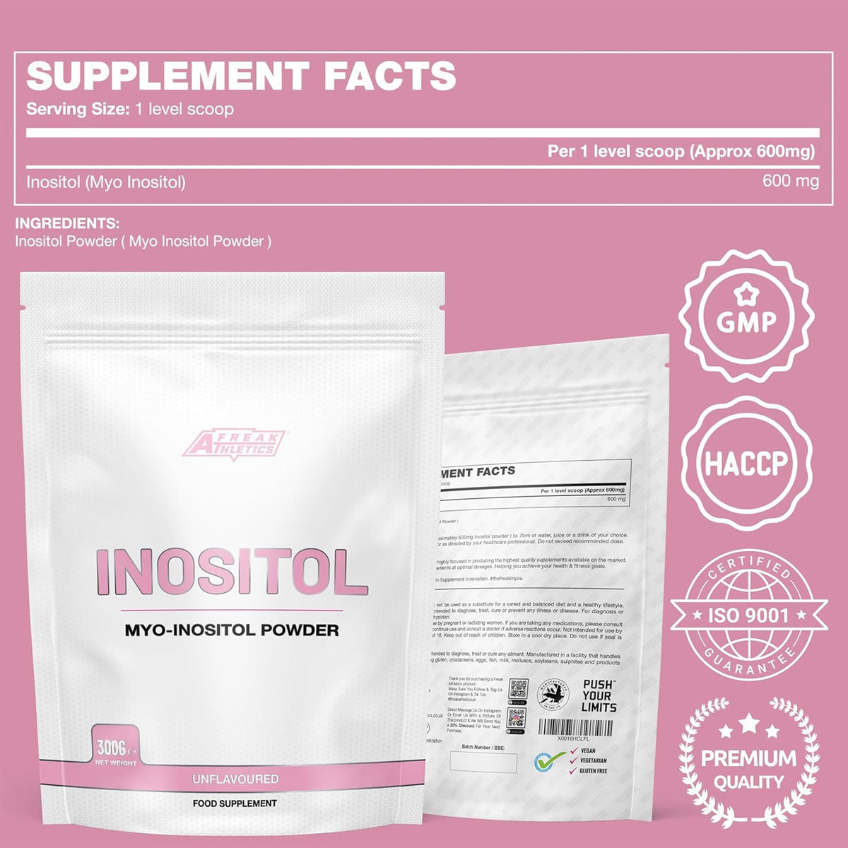 Freak Athletics Inositol (Myo-Inositol) Powder 300g | Premium Myo Inositol Powder - Supports Women with PCOS - Promotes Hormonal Balance & Normal Ovarian Function