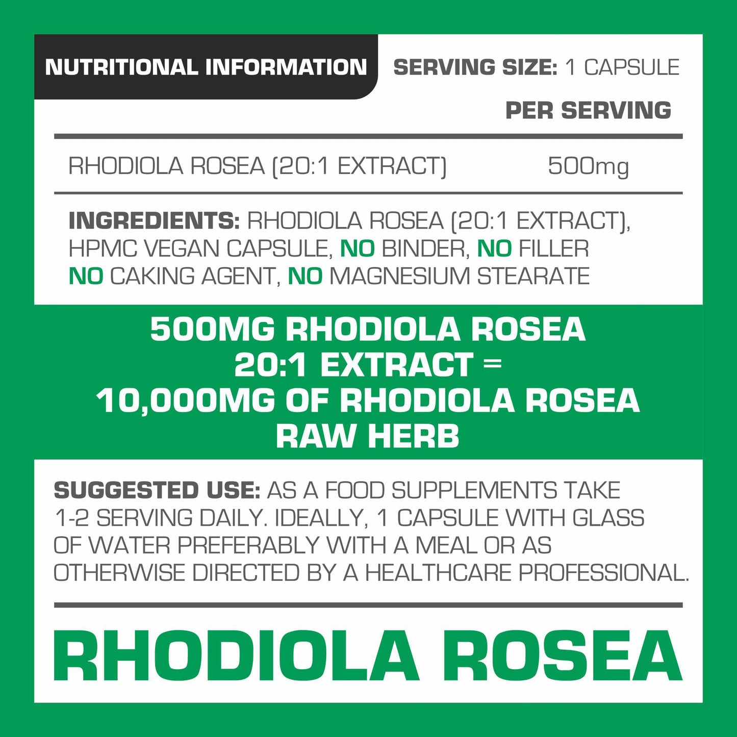 Rhodiola Rosea Extract 500mg 30 Vegan Capsules | 3% Standardised Rosavins 1% Salidrosid | Arctic Root Nootropic Adaptogen Supplement | Premium Rhodiola Root Extract | Made in UK by PROELITE