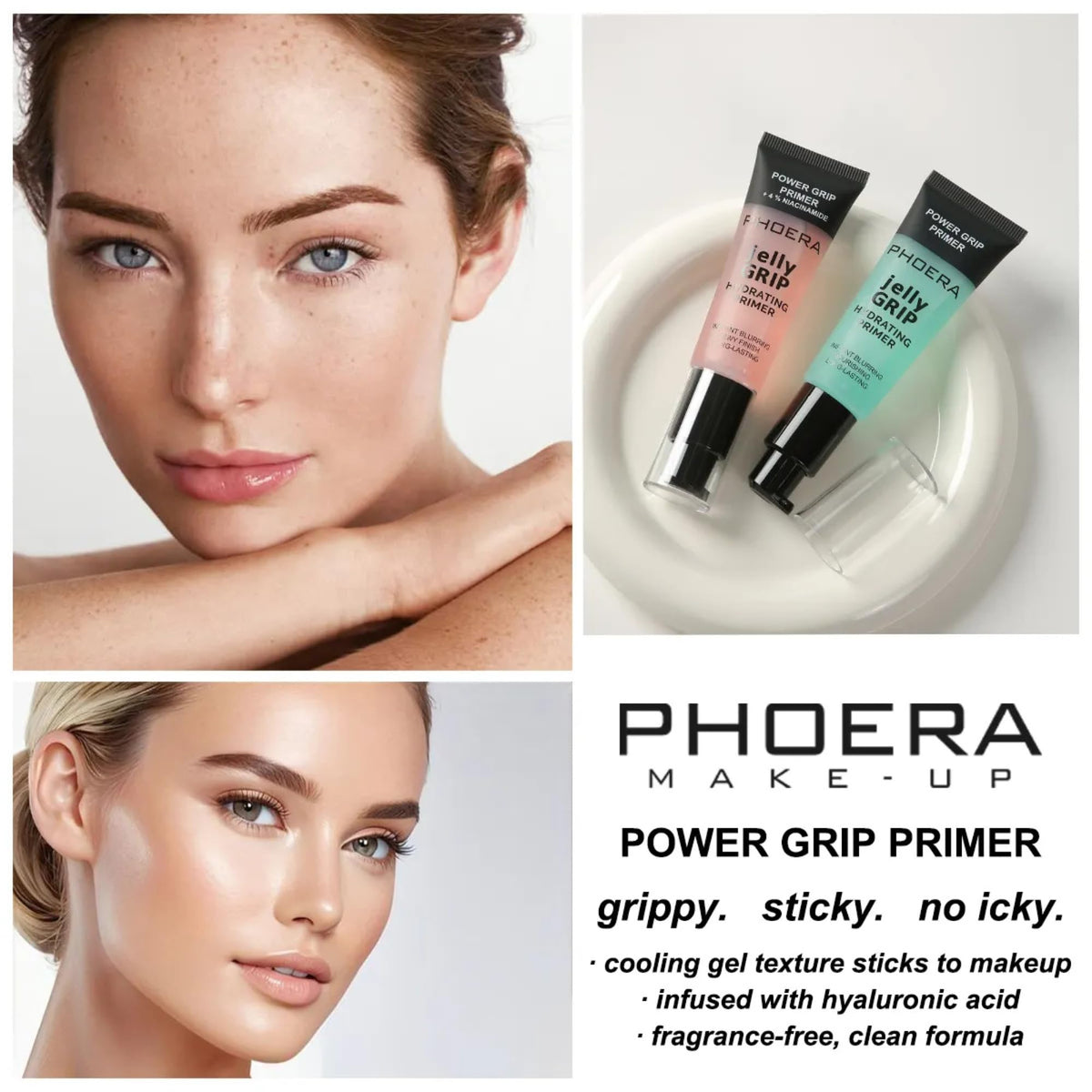 Noble Gifts Power Grip Primer, Sticky Gel Based & Hydrating Face Primer for Smoothing Skin & Gripping Makeup, Moisturises and Primes, Brightens and Evens Skin Tone, Clear for all Skin Tones, 24ml (Green, 24ml)