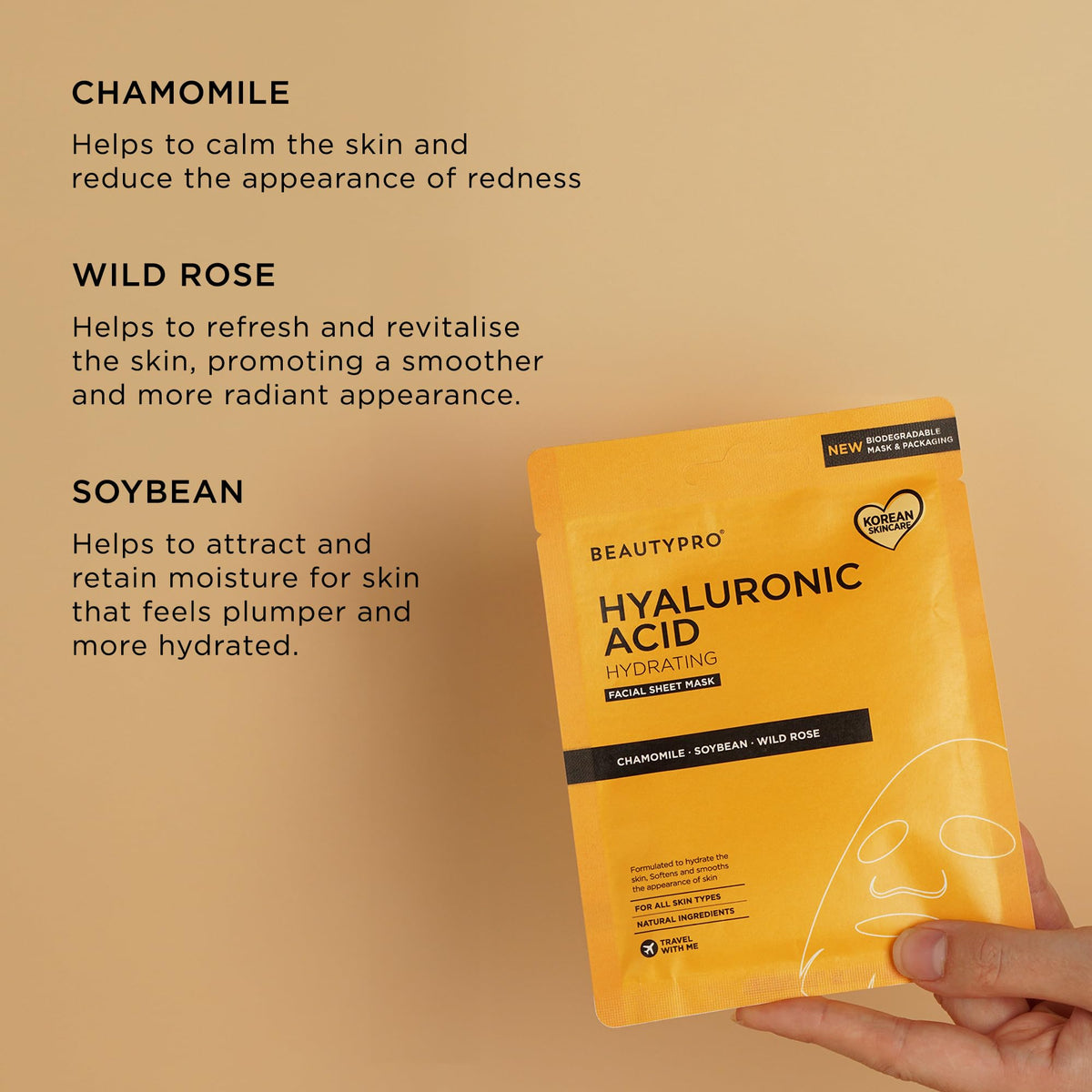 BeautyPro BEAUTYPRO HYALURONIC ACID Face Mask Hydrating Anti-Ageing Anti-Inflammatory Bamboo Sheet Mask Natural Moisturising Korean Vegan Skincare 100% Biodegradable Multi Award Winning