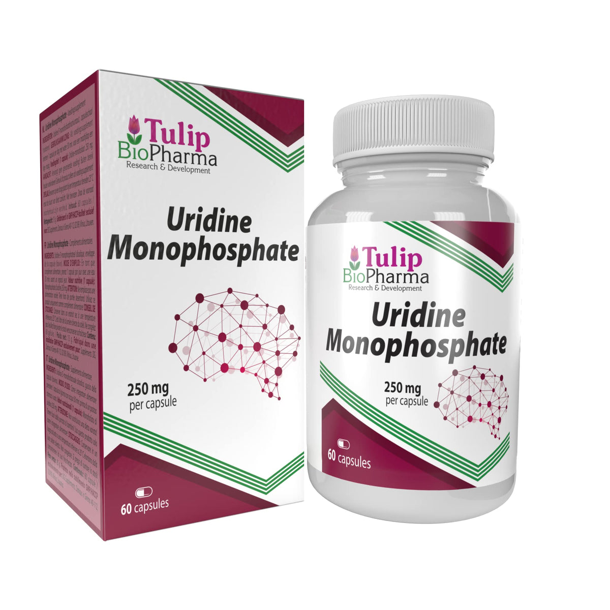Tulip BioPharma Uridine Monophosphate 250mg 60 Capsules, Certificate of Analysis by AGROLAB Germany, High Strength, Gluten, GMO Free