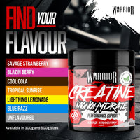 Warrior Flavoured Creatine Monohydrate Powder 300g (90 Servings) – Creatine Powder Drink, Creatine for Performance, Strength & Recovery (Not Creatine Gummies or Tablets) – Savage Strawberry