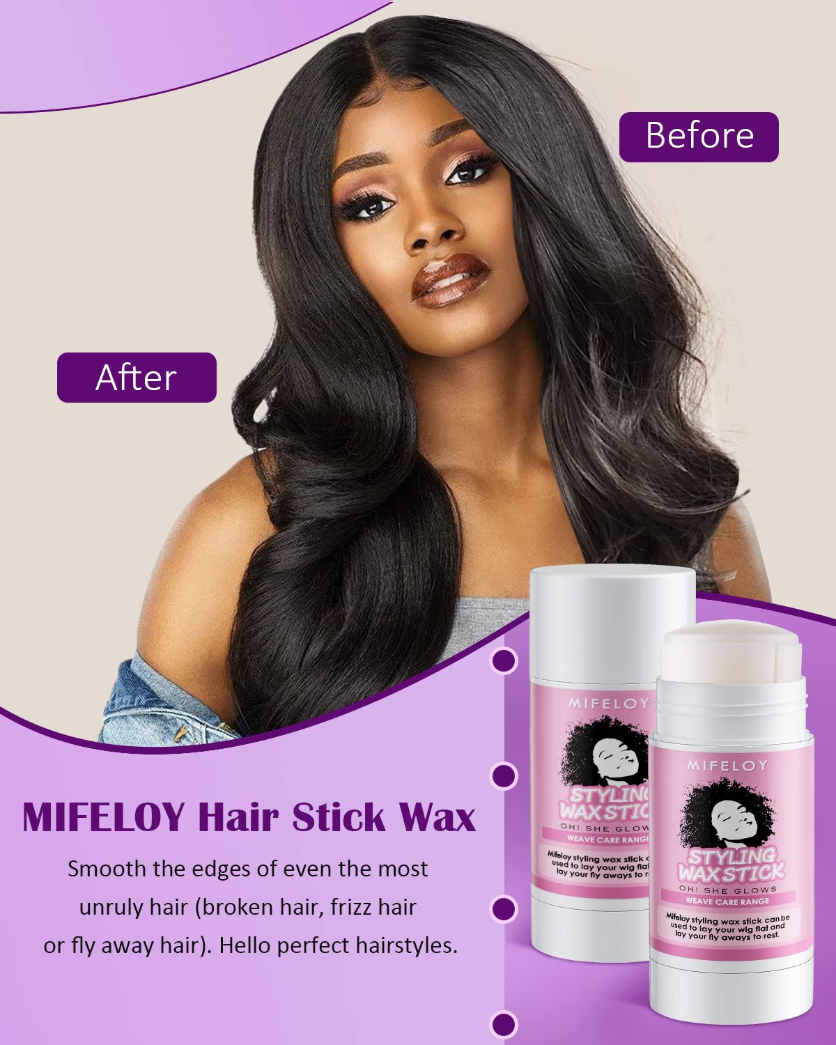 Mifeloy Hair Wax Stick 113g, Hair Pomade Tamer for Smoothing Flyaways Edge Control Taming Frizz Hair, Lasting Styling Cream Gel, Women Slick Back Hair Glue Stick, Mini Bed Head Waxes Stick for Wig