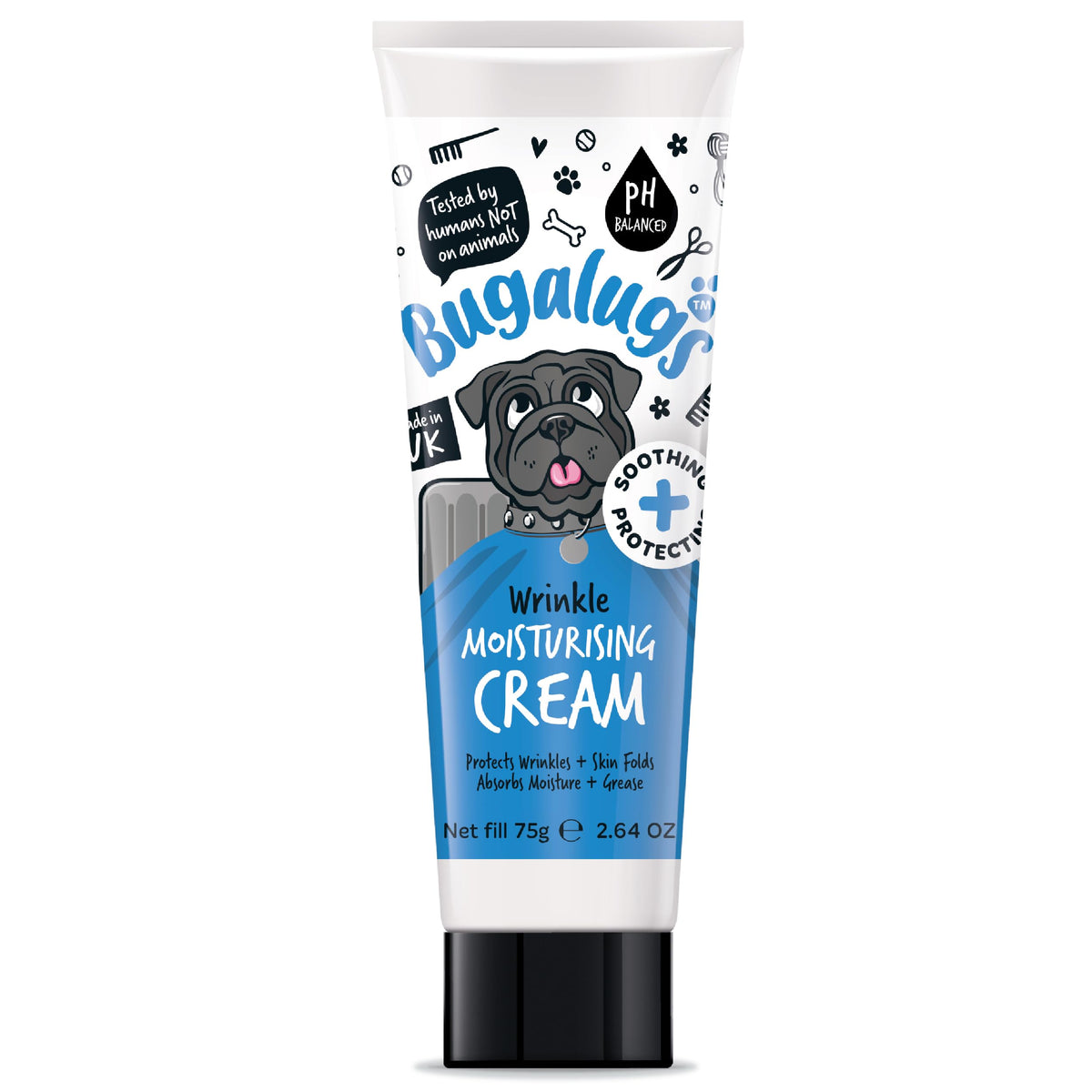 BUGALUGS Wrinkle paste for Bulldogs, French Bulldogs, wrinkly dogs & cats. For itchy wrinkle folds, tear stains & tail pockets, anti-itch & itchy dog skin relief. Great itch remedies for dogs 75g