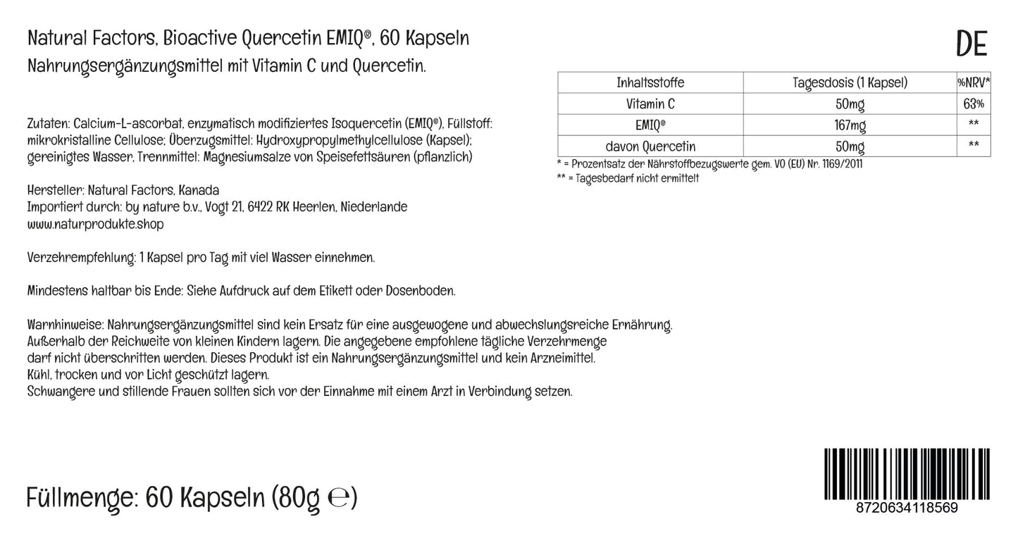 Natural Factors, Bioactive Quercetin, with Vitamin C, 60 Vegan Capsules, Lab-Tested, Vegetarian, Soy-Free, Gluten-Free, Non-GMO