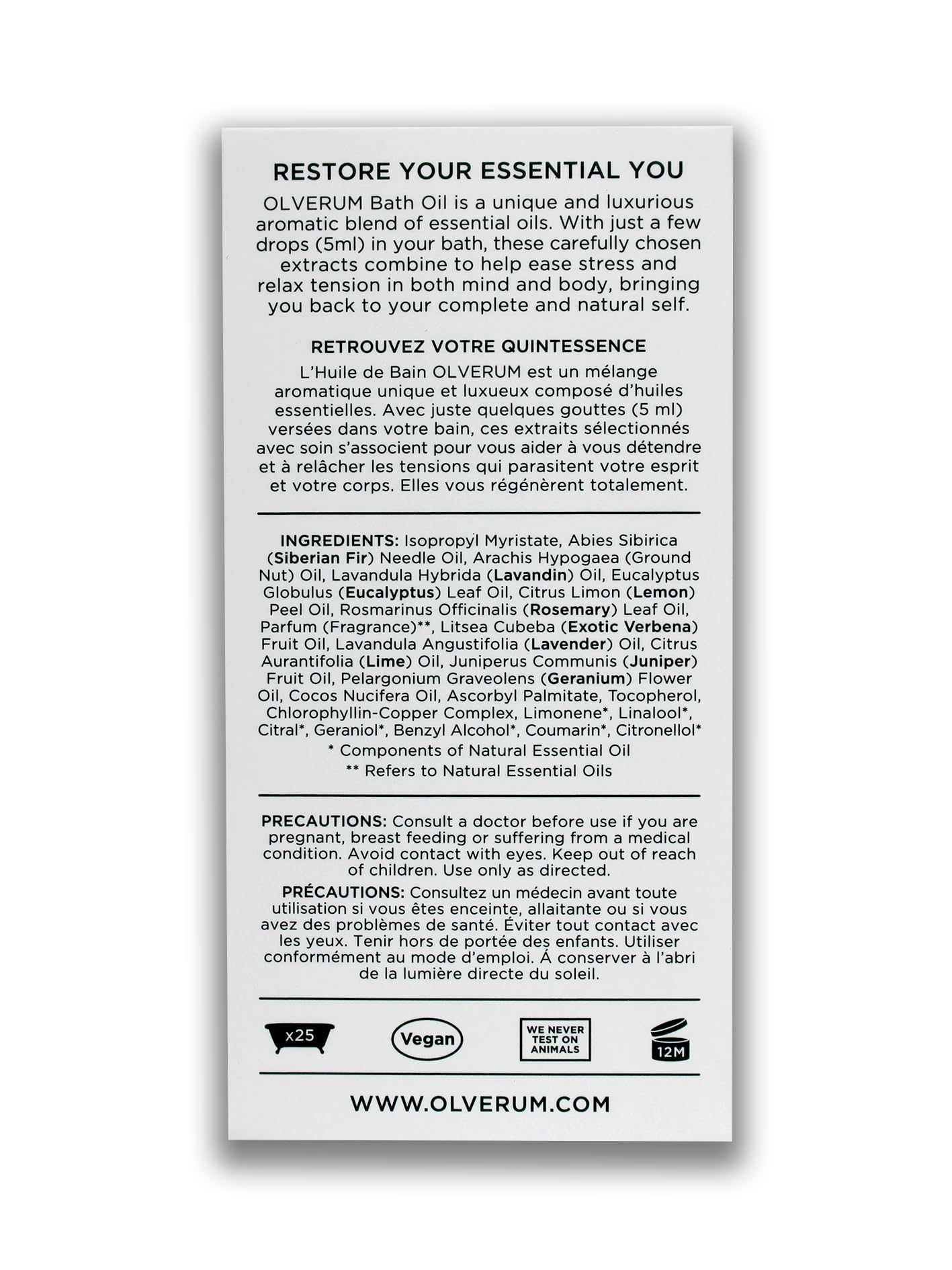 Olverum Bath Oil – Luxury Muscle Soothing Bath Oil – Highly Concentrated Blend of Pure Essential Oils – Best Relaxing Bath Oil Women and Men – Natural Vegan Green Wellness (125ML)