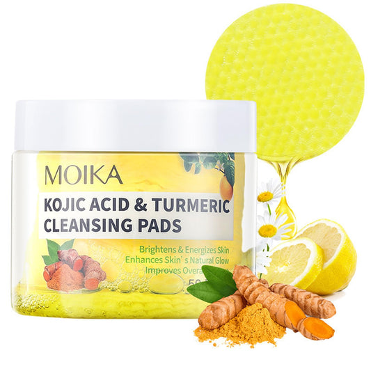L0famy 50Pcs Turmeric Kojic Acid Pads, Exfoliating Face Cleansing Cotton Pads, Kojic Acid and Turmeric Pads, for Face, Body, Acne, Dark Spots, Hyperpigmentation, Smooth Skin