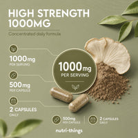 Nutri-things Tiger Milk Mushroom Capsules 1000mg - High Strength | 60 Capsules | Natural Adaptogen for Immunity & Respiratory Health | Supports Daily Wellness & Vitality | 1 Month Supply, 2 a Day