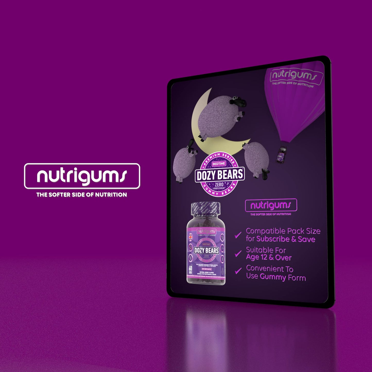 DOZYBEARS® 60 Vegan Gummy Bears. Mixed Berry Flavour with 5-HTP, L-Tryptophan + Vitamins C, B2, B3, B5, B6 B12 with Chamomile and Lemon Balm to Support Rest & Sleep. Adults & Kids 12+ Years