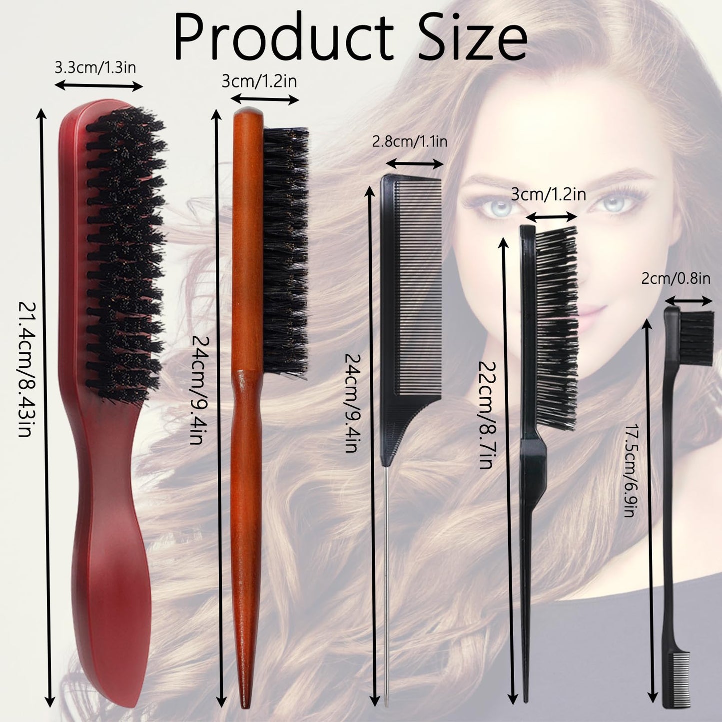 STIFFENERS 5-Pack Slick Back & Teasing Brush - Men's Beard & Hair Styling Brush for Thin or Thick Hair