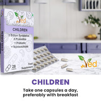 VED Children Complex Probiotics and Prebiotics Complex - 5 Billion CFU - 28 Probiotic Complex Capsules for Children - Lactobacillus helveticus, Rhamno. 28 Days Supply.
