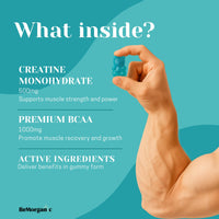 BeMorganic Premium Creatine Monohydrate Gummies 5000mg with 1000mg BCAAs High Strength Workout Support for Muscle Power Strength & Recovery Vegan & Sugar Free Performance Formula 60 Tasty Gummies for Men & Women