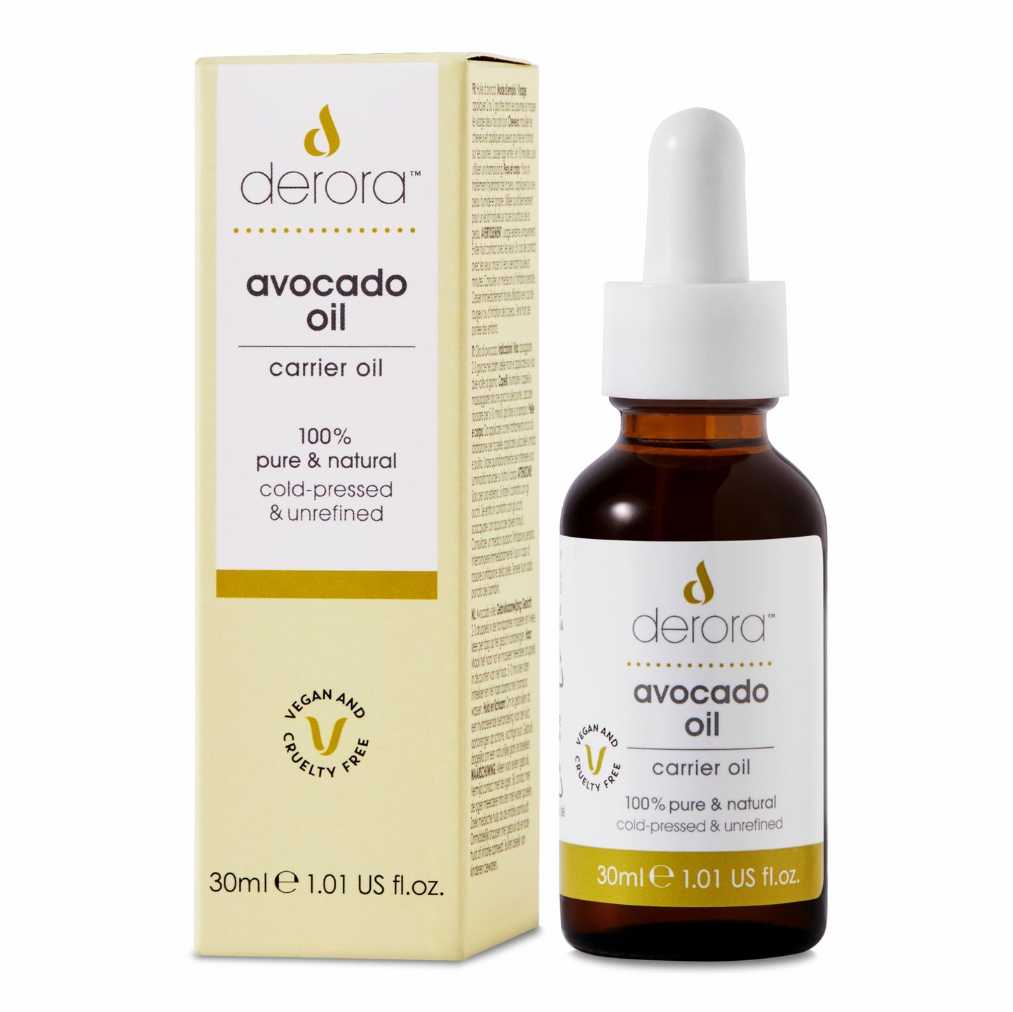 Derora Avocado Oil | Nourishes Skin, Hair & Nails | 100% Pure | Cold Pressed & Unrefined | Antioxidant & Vitamin A, B, D & E Rich | For All Skin Types | Vegan & Cruelty Free (30ml)