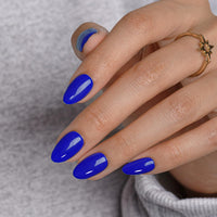 KQueenest Royal Blue Press on Nails Short Oval, Short False Nails, Opaque Solid Bright Vibrant Blue Fake Nails Press ons, Reusable Soft Gel Stick on Nail for Women, 24 Pcs