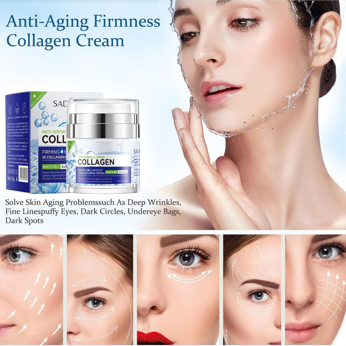 FALILUV Collagen Anti Wrinkle Face Cream With Retinol,Peptides-Anti Aging Face Cream For Mature Skin,Face Moisturiser Reduce Fine Lines Lifting And Firming Cream Facial Care