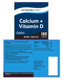 Vitamin Store Calcium + Vitamin D Food Supplement, 180 Tablets per Tub, Pack of 2 Tubs, 6 Months Supply