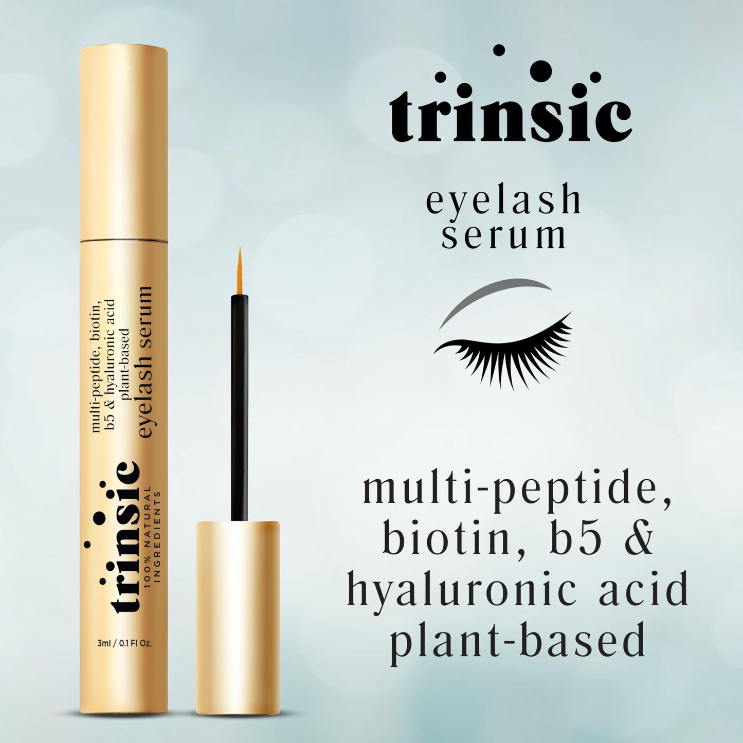 Trinsic Natural Lash Serum - Rapid Growth with Multi-Peptide, Biotin & Hyaluronic Acid - Enhancing & Conditioning Eyelash Serum for Thicker, Longer & Healthier Lashes - Gentle & Safe Advanced Formula