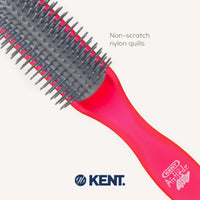 KENT Kent AirHedz Glo Half Round Hair Brush Raspberry - Detangling Hairbrush for Medium to Long Thick Hair, Cushioned Non-Scratch Quill Brush
