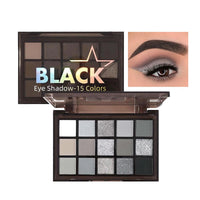 QUIWEN Black Eyeshadow Palette, Smokey Eye Shadow Pallets For Women, 15 Colour Matte Glitter Eyeshadow Palette, Black Silver Gray White Eyeshadow, Cold Tone Long Lasting Highly Pigmented Gothic Eye Makeup