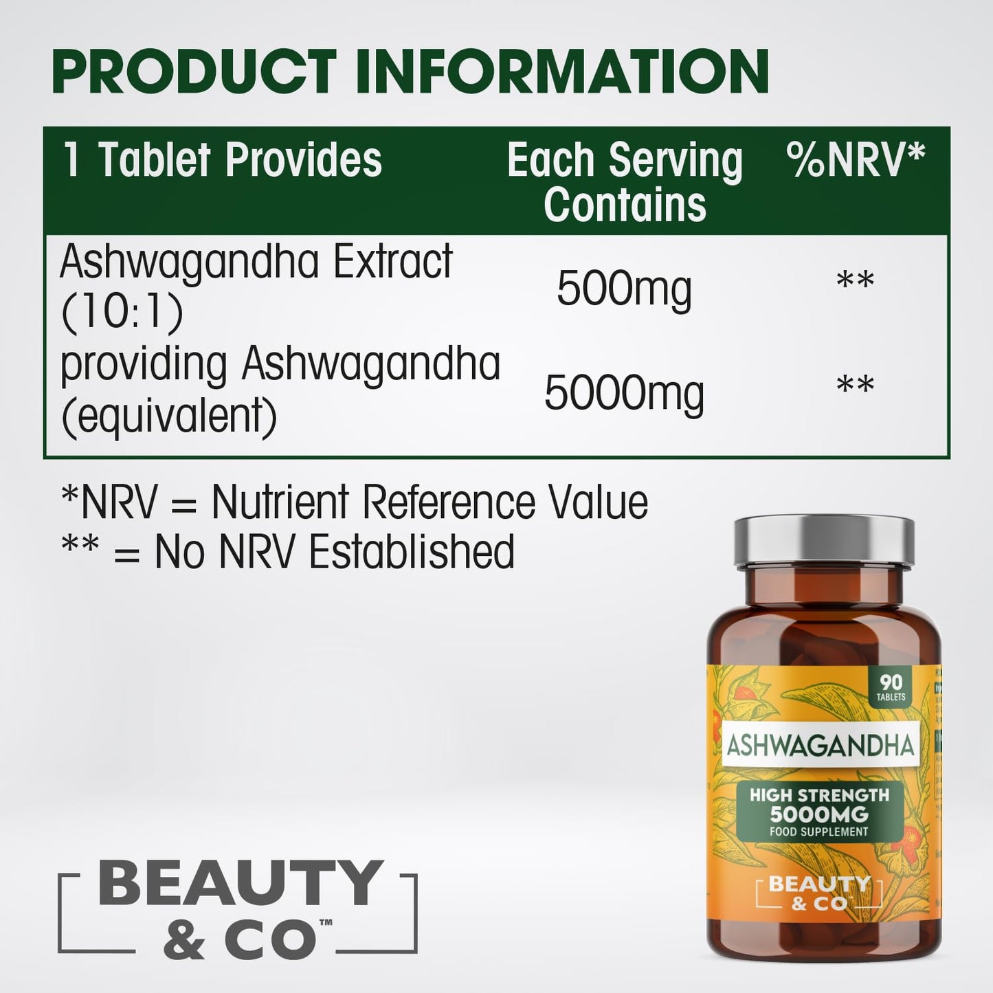 Ashwagandha 5000mg 180 Tablets (2x90), High Strength Ashwagandha- 6 Months Supply, Pure Ashwagandha, Vegan, Made in UK.