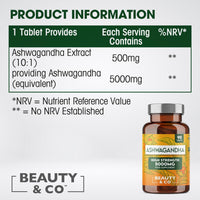Ashwagandha 5000mg 180 Tablets (2x90), High Strength Ashwagandha- 6 Months Supply, Pure Ashwagandha, Vegan, Made in UK.