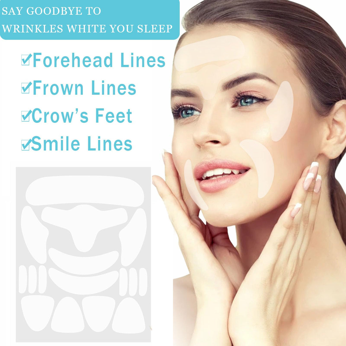 QUIWEN Face Wrinkle Patches 160 Pieces Wrinkle Remover Strips Pure Collagen Anti Wrinkle Patches Facial Patches for Wrinkles, Face Tape for Smooth Eye,Mouth,Forehead Wrinkles-Reduces Wrinkles, Nourishes Skin