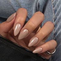 KQueenest Brown Press on Nails Almond Medium Length, Almond False Nails with Glue, Glossy Solid Nude Brown Fake Nails Press ons Stiletto, Reusable Soft Gel Stick on Nail for Women, 24 Pcs