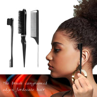 couduan 5 Pcs Slick Back Brush Set - Smoothing & Teasing Brush for Men's Hair & Beard - Rat Tail Comb with Double Sided Edge