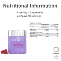 Nutriburst - FemBalance Hormone Balance for Women - Vegan Vitamin B6, Lemon Balm + Dong Quai - Regulate Hormones, Support Nervous System + Reduce Tiredness - 3 x 60 Gummies / 3 Month Supply