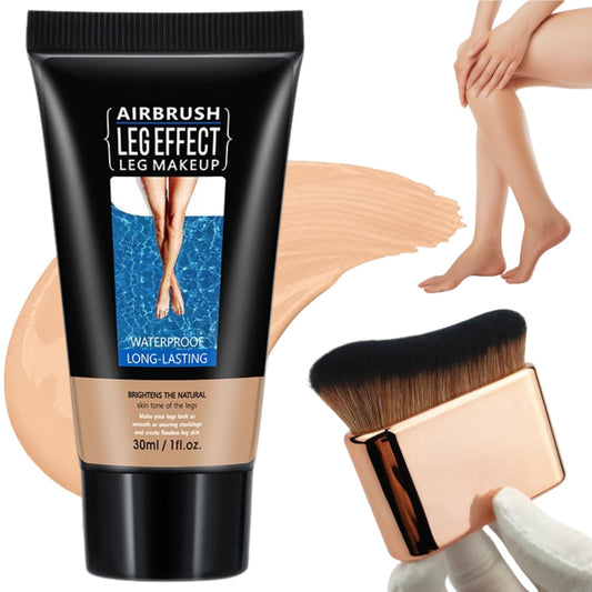 Leg Makeup Full Coverage & Brush Bundle,Leg Makeup To Cover Veins Concealer For Mature Skin,Long Lasting Smooth Tone Body Make up,Washable Off Instant Tan Water resistant No Transfer(#02)