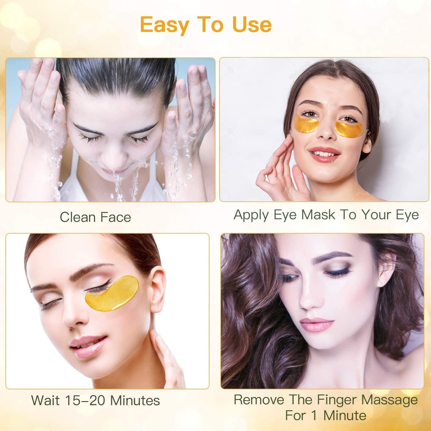 24K Gold Under Eye Treatment Masks, Jiasoval 20 Pairs Natural Gel Collagen Under Eye Patches, Eye Mask for Dark Circles, Remove Eye Bags & Puffy Eyes, Anti-Wrinkle, Hydrating, Soothing
