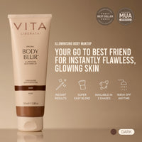 VITA LIBERATA Body Blur Dark 100ml & Mitt Bundle, Leg & Body Makeup, Skin Perfector, Wash Off Instant Tan, Streak Free Application Mitt, Water Resistant, Disguise Imperfections