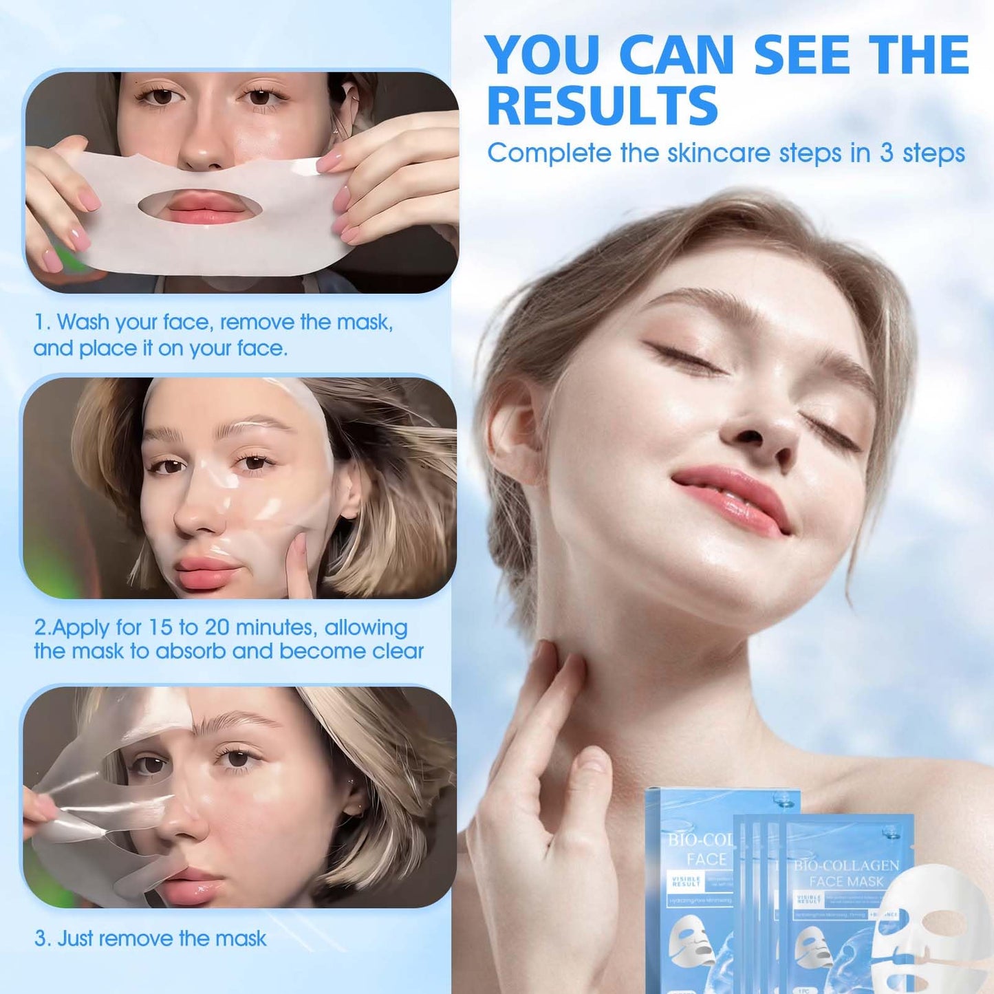 Allony Biodance Bio-collagen Real Deep Mask, Bio Collagen Face Mask, Bio Collagen Mask Overnight, Deep Hydration, Firming and Repairing(4pcs)